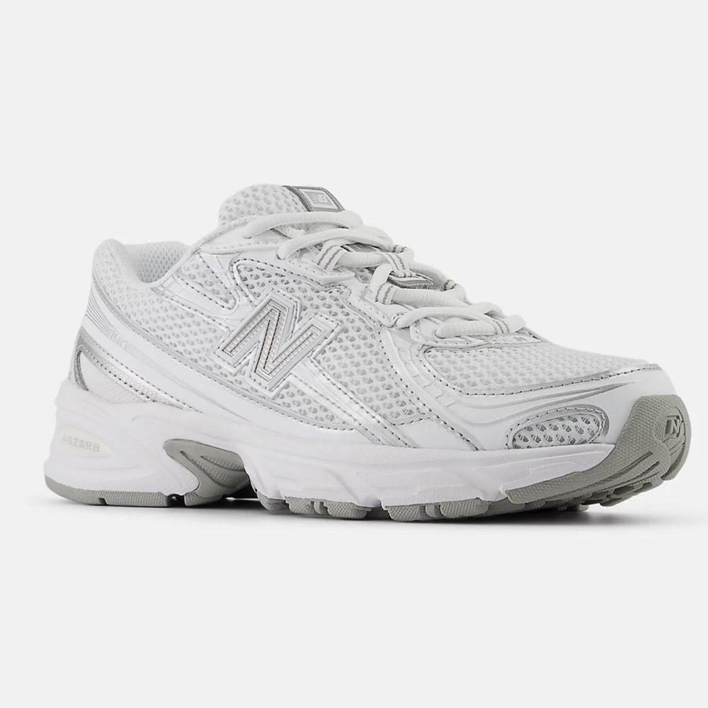 New Balance Kids White and Gray Mesh Sneakers
